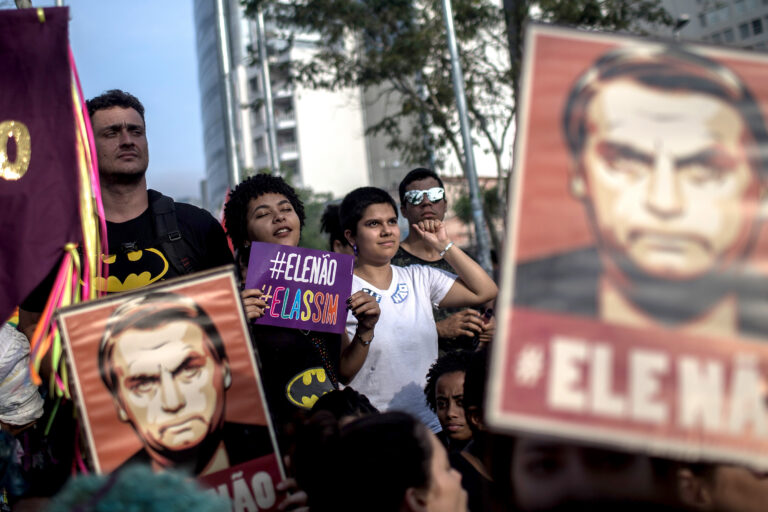 Protestors Rally Against Brazilian Presidential Candidate Jair Bolsonaro